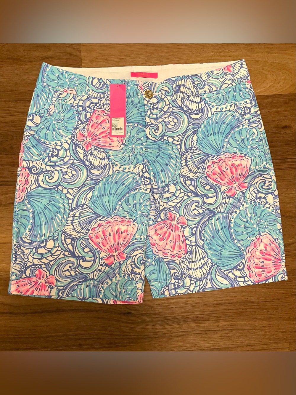 Lilly Pulitzer Chipper Bermuda Shorts Blue Haven Raising Shell Print Size 14